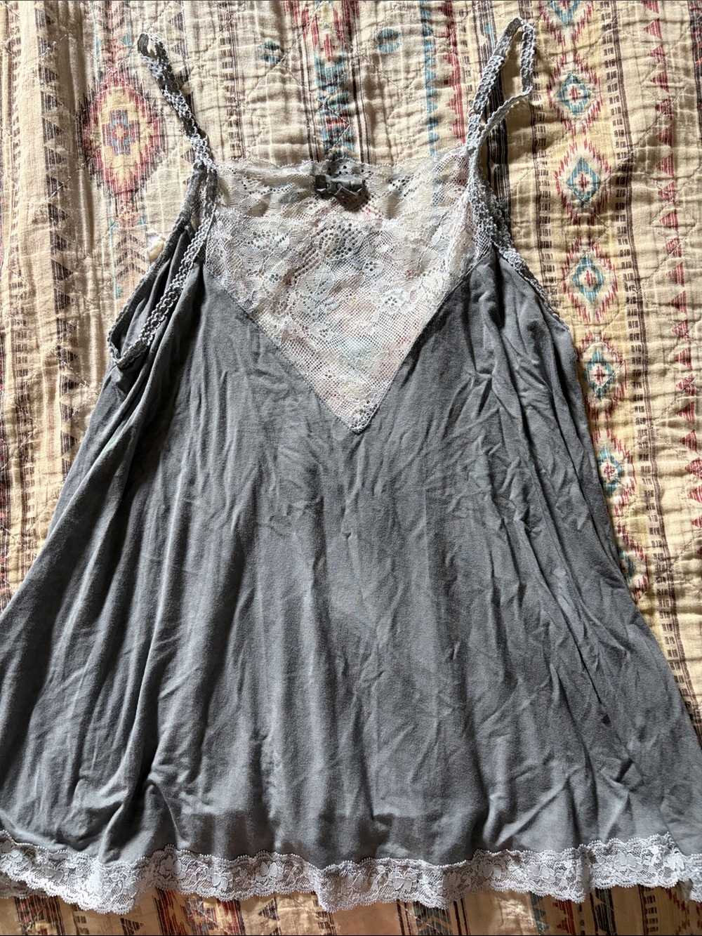 POL Gray Lace-Trim Camisole Top - Women